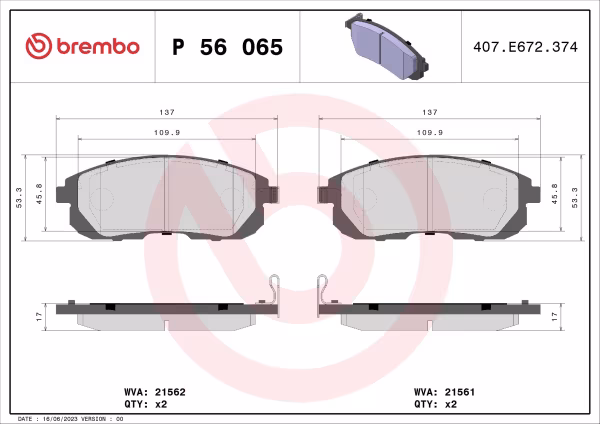 BREMBO Kit pastiglie freno, Freno a disco