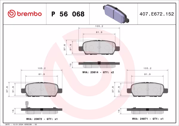 BREMBO Kit pastiglie freno, Freno a disco