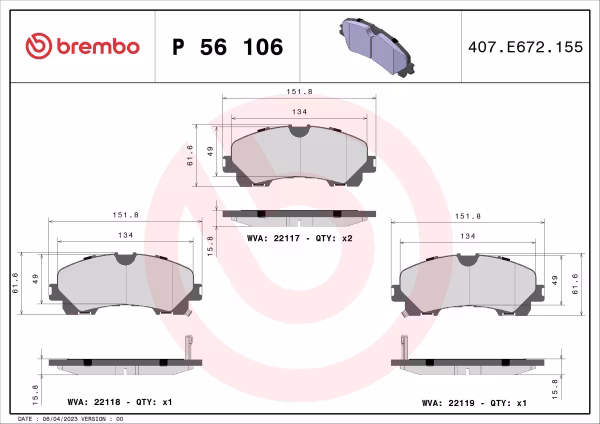 BREMBO Kit pastiglie freno, Freno a disco