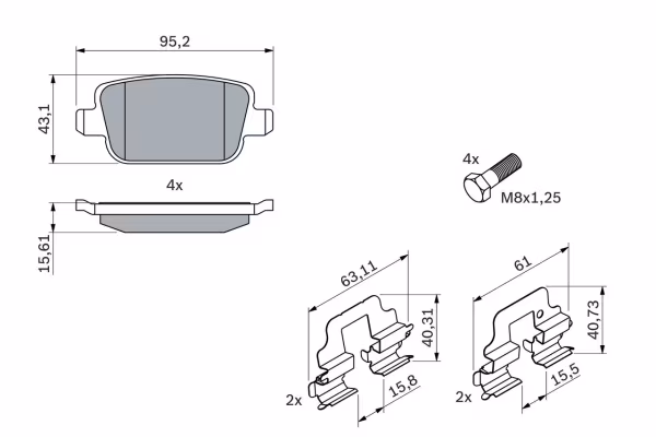 BOSCH Kit pastiglie freno, Freno a disco
