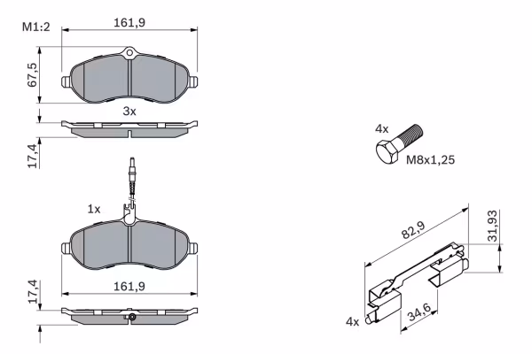 BOSCH Kit pastiglie freno, Freno a disco