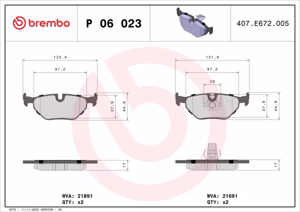 BREMBO Kit pastiglie freno, Freno a disco
