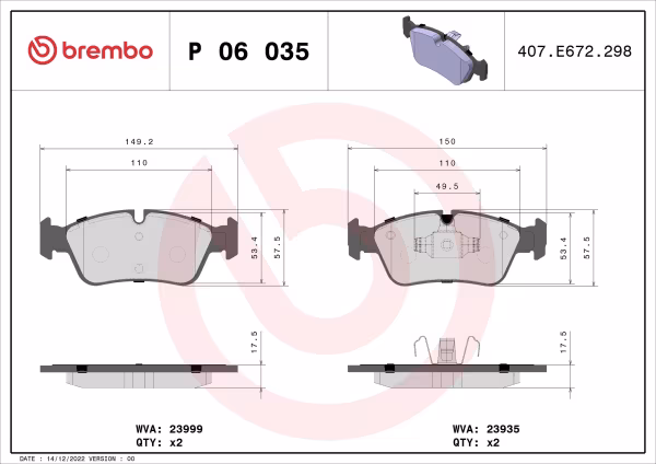 BREMBO Kit pastiglie freno, Freno a disco