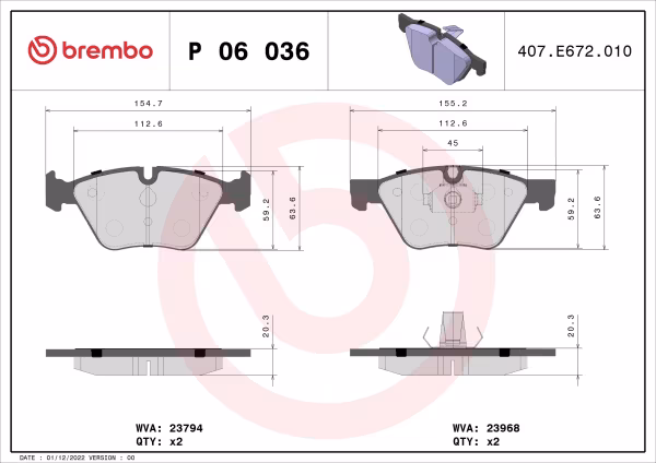 BREMBO Kit pastiglie freno, Freno a disco