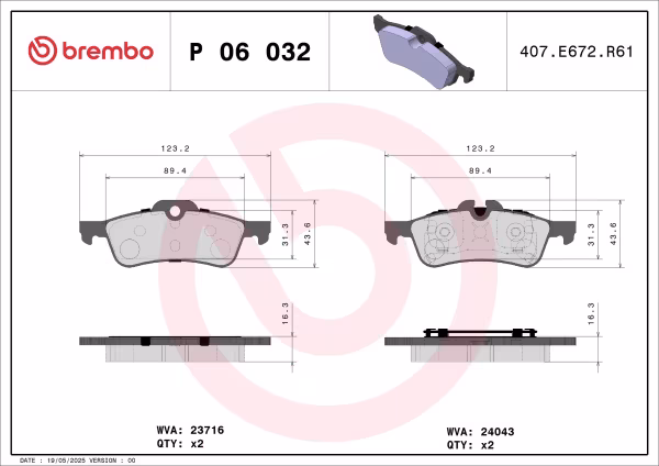BREMBO Kit pastiglie freno, Freno a disco