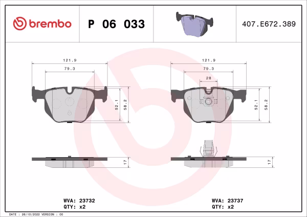 BREMBO Kit pastiglie freno, Freno a disco