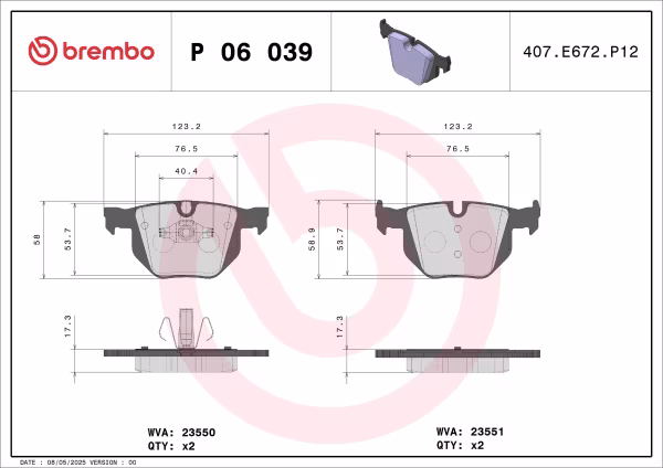 BREMBO Kit pastiglie freno, Freno a disco