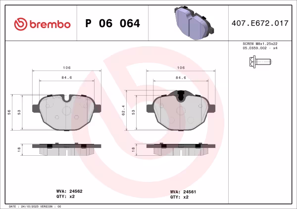 BREMBO Kit pastiglie freno, Freno a disco