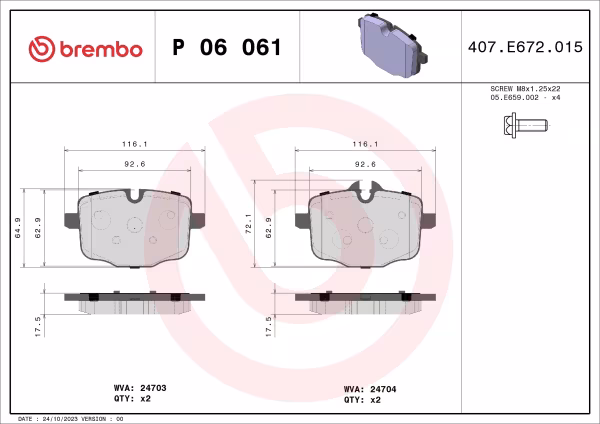 BREMBO Kit pastiglie freno, Freno a disco