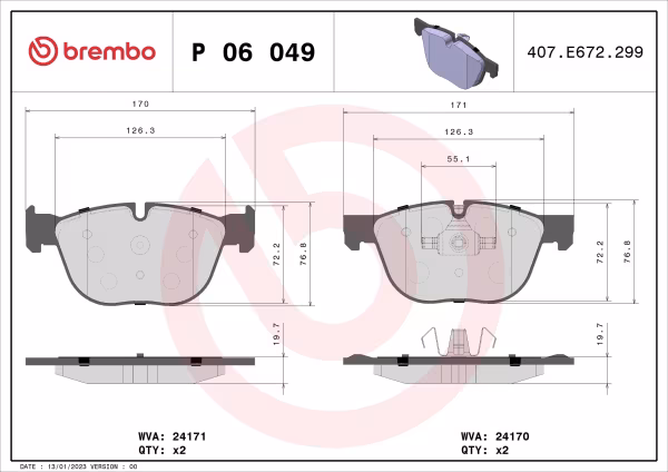 BREMBO Kit pastiglie freno, Freno a disco