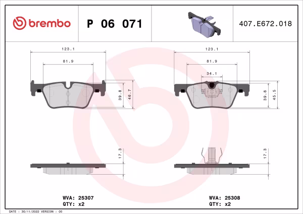 BREMBO Kit pastiglie freno, Freno a disco
