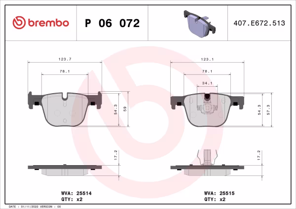 BREMBO Kit pastiglie freno, Freno a disco