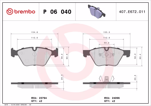 BREMBO Kit pastiglie freno, Freno a disco