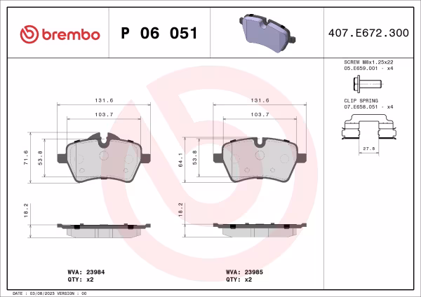 BREMBO Kit pastiglie freno, Freno a disco