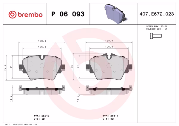 BREMBO Kit pastiglie freno, Freno a disco
