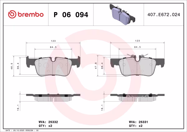 BREMBO Kit pastiglie freno, Freno a disco