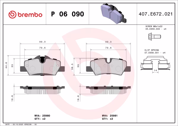 BREMBO Kit pastiglie freno, Freno a disco