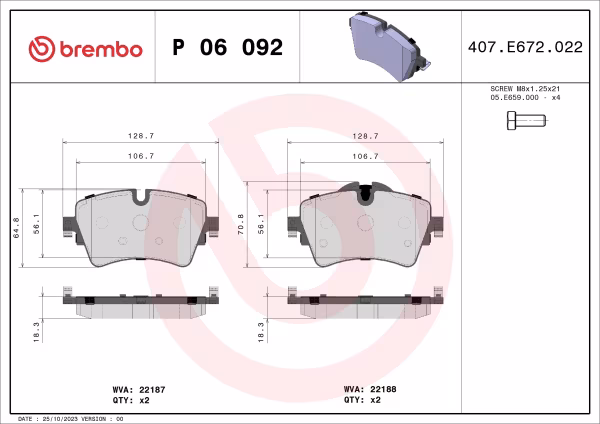 BREMBO Kit pastiglie freno, Freno a disco