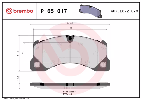 BREMBO Kit pastiglie freno, Freno a disco