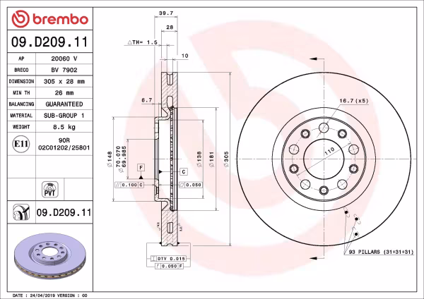 BREMBO Disco freno
