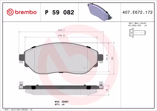 BREMBO Kit pastiglie freno, Freno a disco