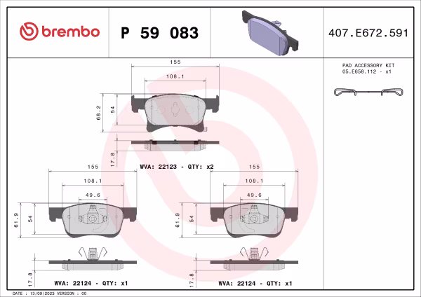 BREMBO Kit pastiglie freno, Freno a disco
