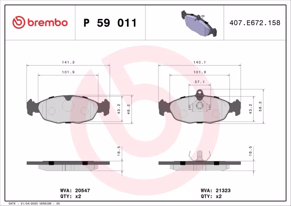 BREMBO Kit pastiglie freno, Freno a disco