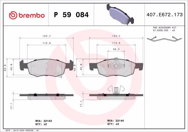 BREMBO Kit pastiglie freno, Freno a disco