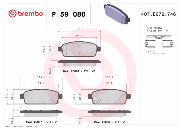 BREMBO Kit pastiglie freno, Freno a disco