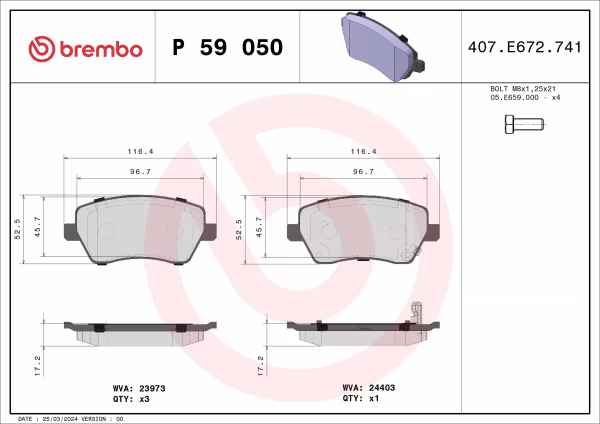 BREMBO Kit pastiglie freno, Freno a disco