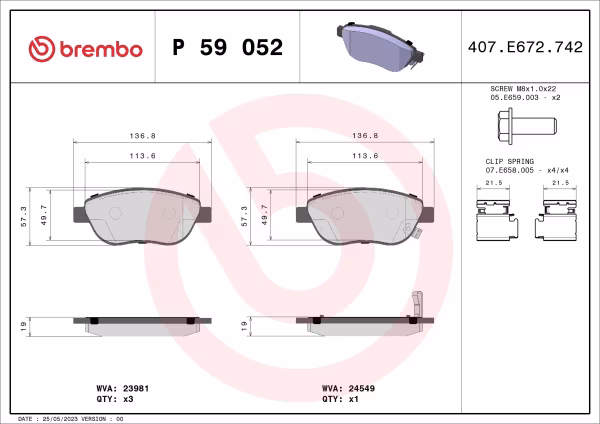 BREMBO Kit pastiglie freno, Freno a disco