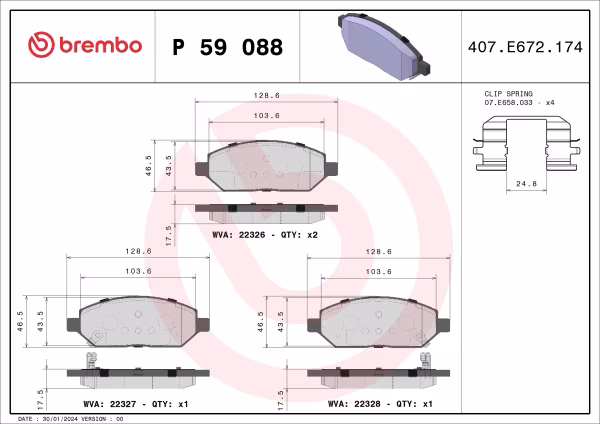 BREMBO Kit pastiglie freno, Freno a disco