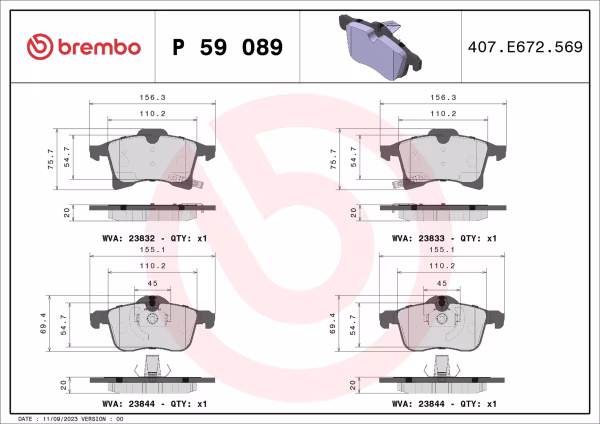 BREMBO Kit pastiglie freno, Freno a disco