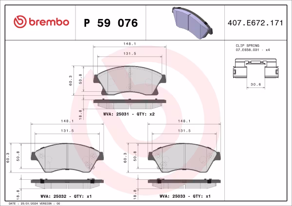 BREMBO Kit pastiglie freno, Freno a disco