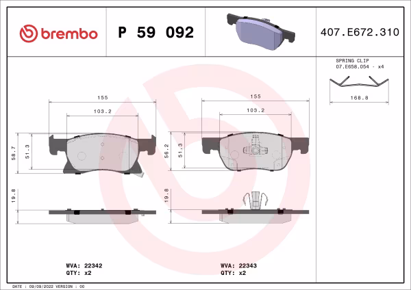 BREMBO Kit pastiglie freno, Freno a disco