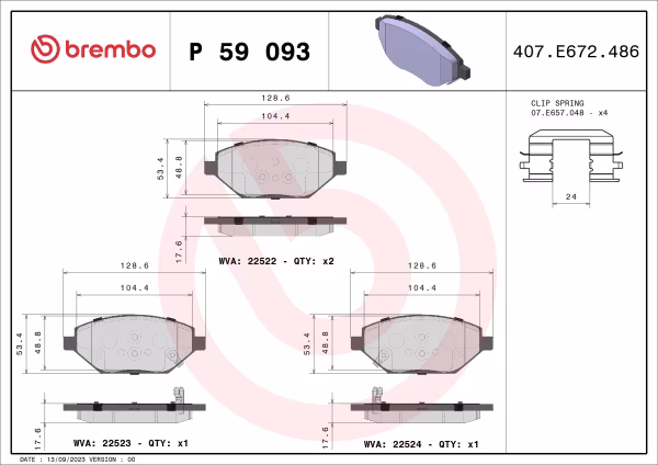 BREMBO Kit pastiglie freno, Freno a disco