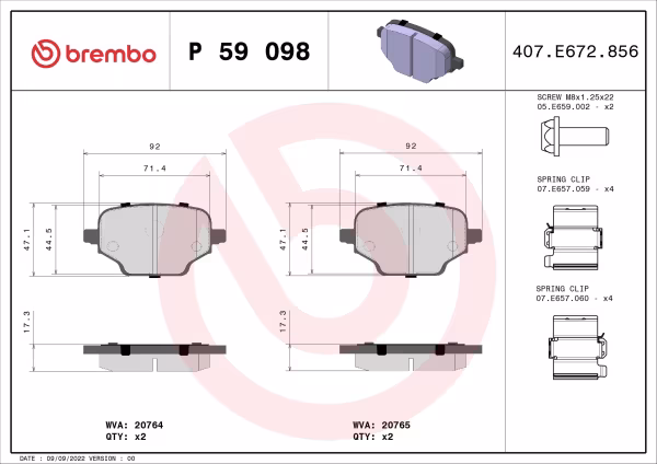 BREMBO Kit pastiglie freno, Freno a disco