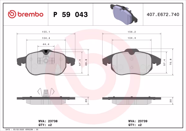 BREMBO Kit pastiglie freno, Freno a disco