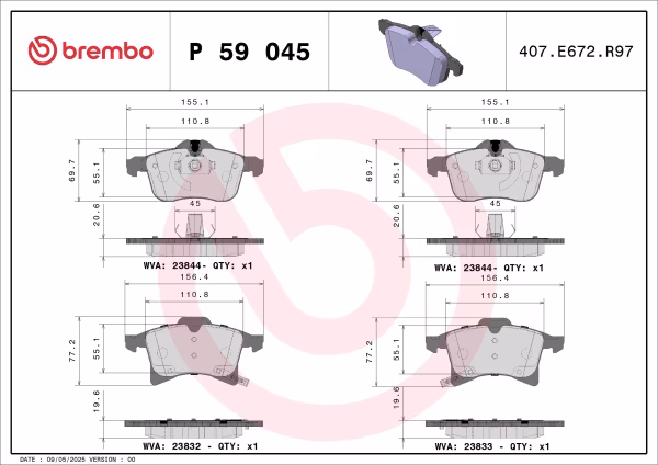 BREMBO Kit pastiglie freno, Freno a disco