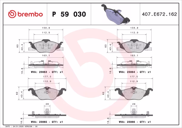 BREMBO Kit pastiglie freno, Freno a disco
