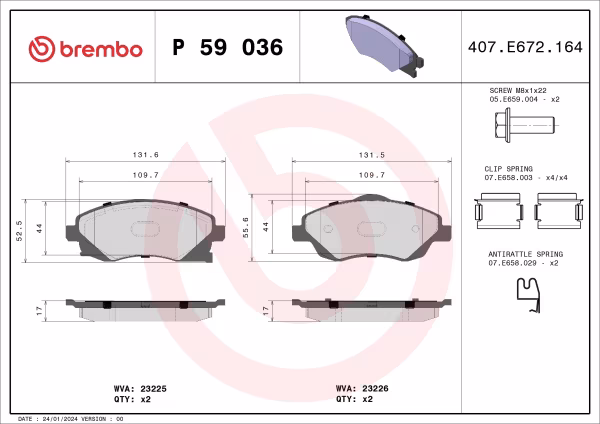BREMBO Kit pastiglie freno, Freno a disco