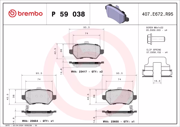 BREMBO Kit pastiglie freno, Freno a disco