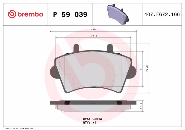 BREMBO Kit pastiglie freno, Freno a disco