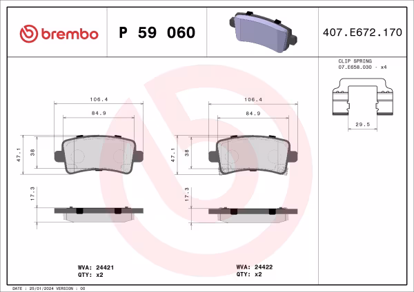 BREMBO Kit pastiglie freno, Freno a disco