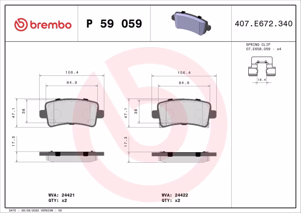 BREMBO Kit pastiglie freno, Freno a disco