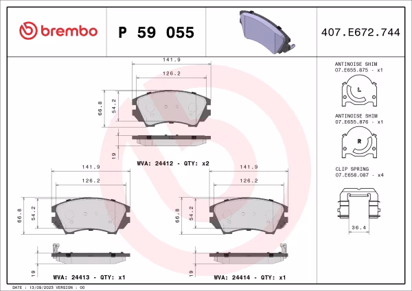 BREMBO Kit pastiglie freno, Freno a disco