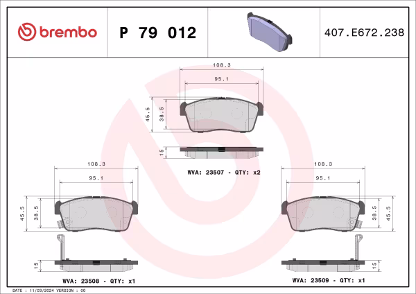 BREMBO Kit pastiglie freno, Freno a disco