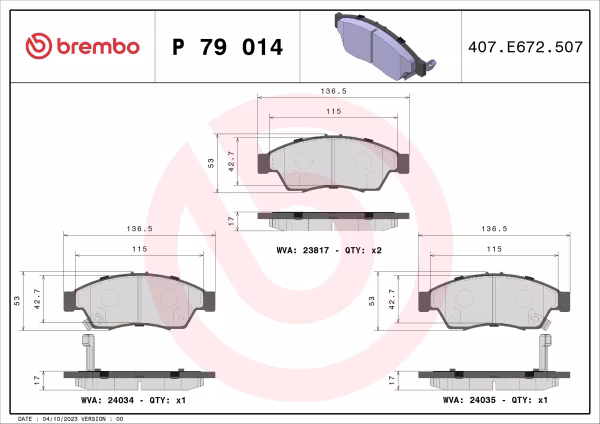 BREMBO Kit pastiglie freno, Freno a disco
