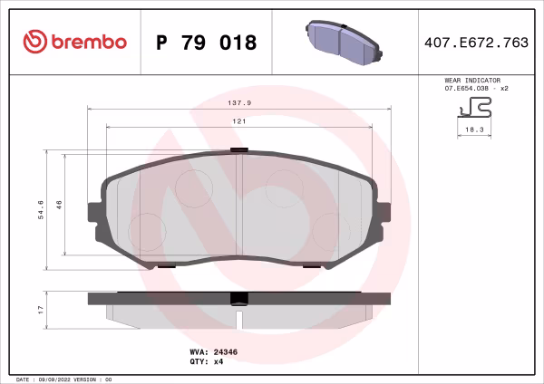 BREMBO Kit pastiglie freno, Freno a disco