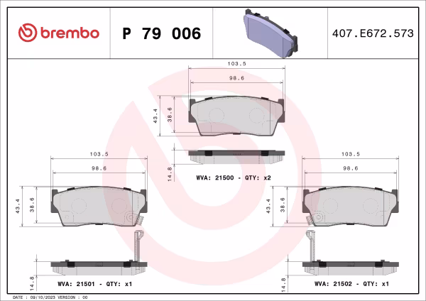 BREMBO Kit pastiglie freno, Freno a disco